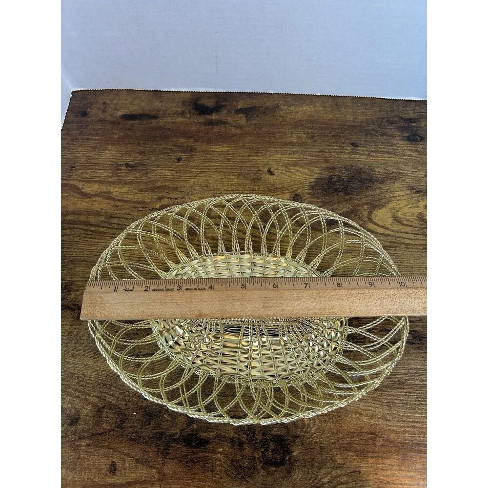 Studio Nova Golden Classic Twist Wire Oval Basket Gold Tone Fruit Bowl Decor